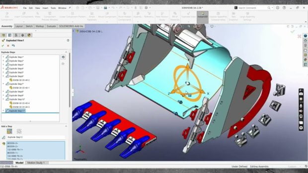 Video of an engineer designing an excavator bucket using CAD software at Enstruc