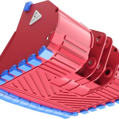 Underground mining loader rock buckets with advanced GET and wear protection
